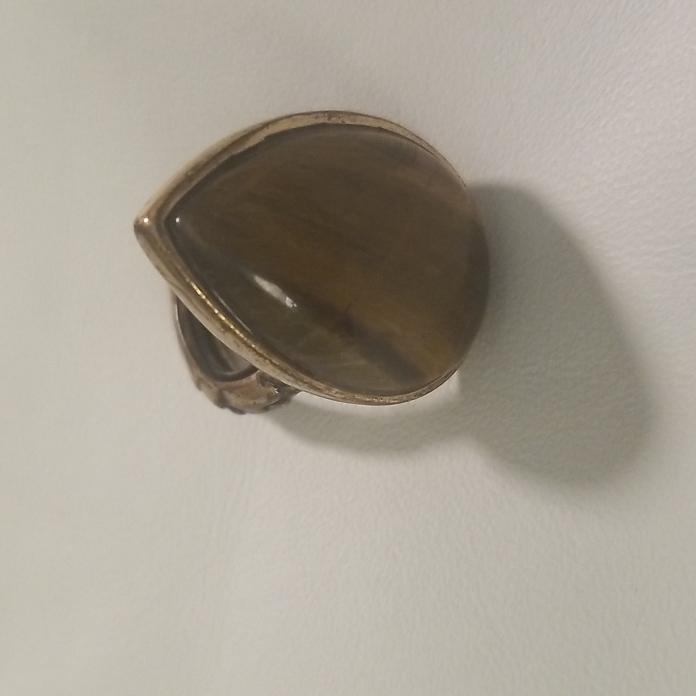 Women's Lucky Brand Faux Tiger's Eye Stone with  Aged Gold Band; Size 8